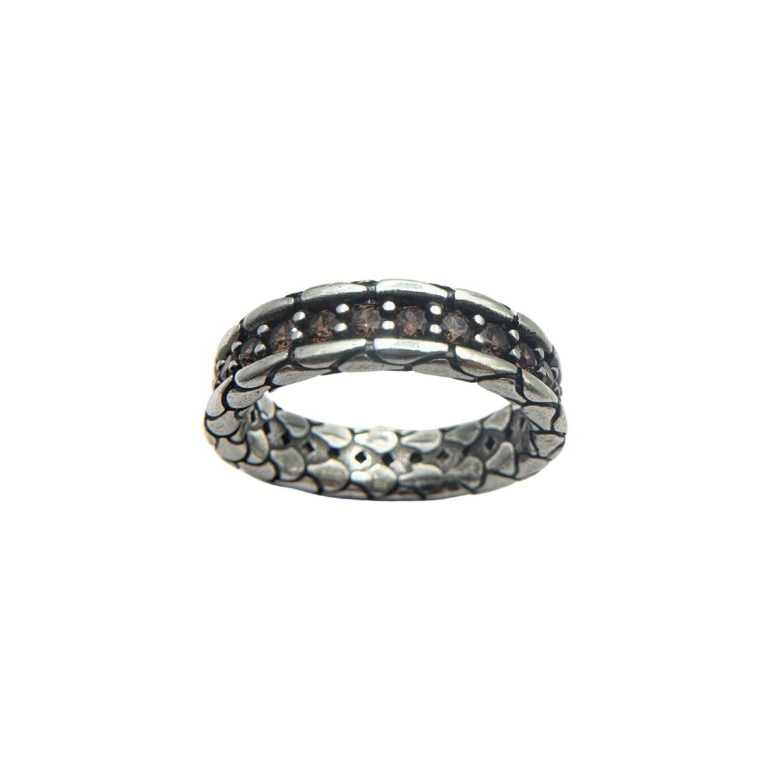Anillo Albert M., textura de sirena, con circonita marrón Riviera