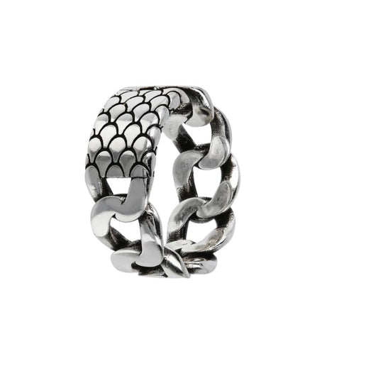 Anello Albert M. A Fascia Con Catena Grumetta E Texture Sirena