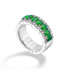 Golay Elastic Band Ring with 1.34 ct Natural Emeralds and 0.60 ct Natural Diamonds F VS
