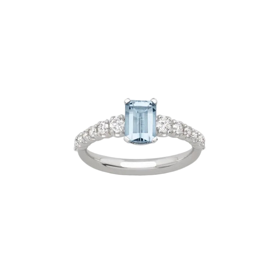 Anello Giorgio Visconti in Oro Bianco 18 KT con Acquamarina taglio Ottagonale e Diamanti Naturali a Scalare AB17008BA