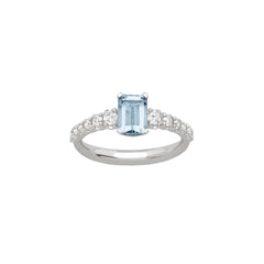 Anello Giorgio Visconti in Oro Bianco 18 KT con Acquamarina taglio Ottagonale e Diamanti Naturali a Scalare AB17008BA