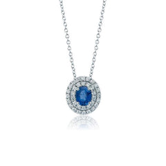 Mirco Visconti White Gold Necklace with Natural Sapphire and Double Diamond Surround