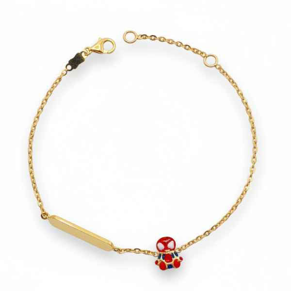 18kt Yellow Gold Baby Bracelet with Tag and Enamelled Spider-Man