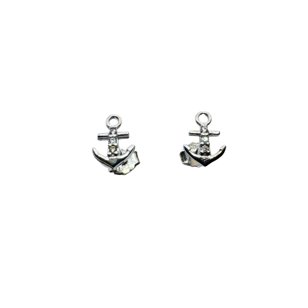 18KT White Gold Anchor Stud Earrings with Zirconia