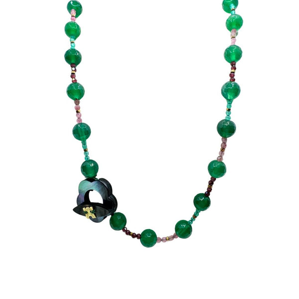 Collana Rajola Cecilia con Agata, Tormalina, Granato, Ematite e Madreperla 54-687-1O