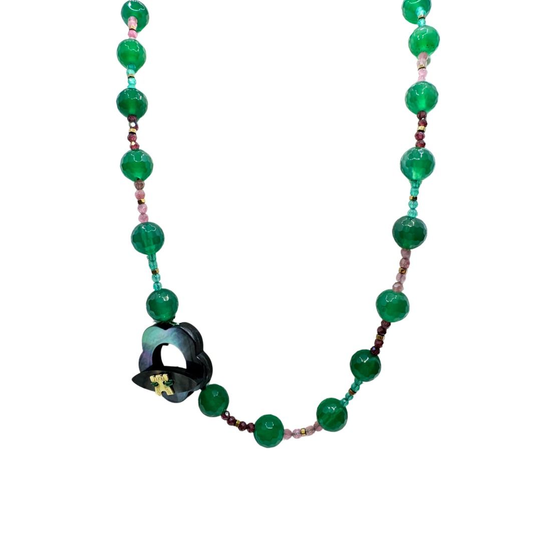 Collana Rajola Cecilia con Agata, Tormalina, Granato, Ematite e Madreperla 54-687-1O