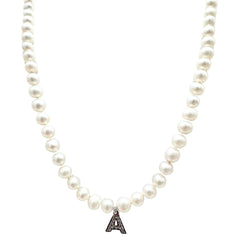 4mm Freshwater Pearl Necklace with Lobster Clasp and White Gold Pendant