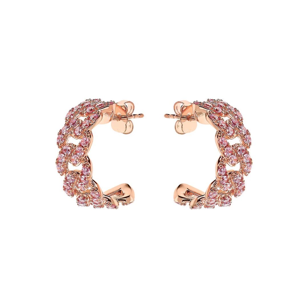 Bronzallure Square Curb Chain Stud Earrings with Cubic Zirconia Pavé
