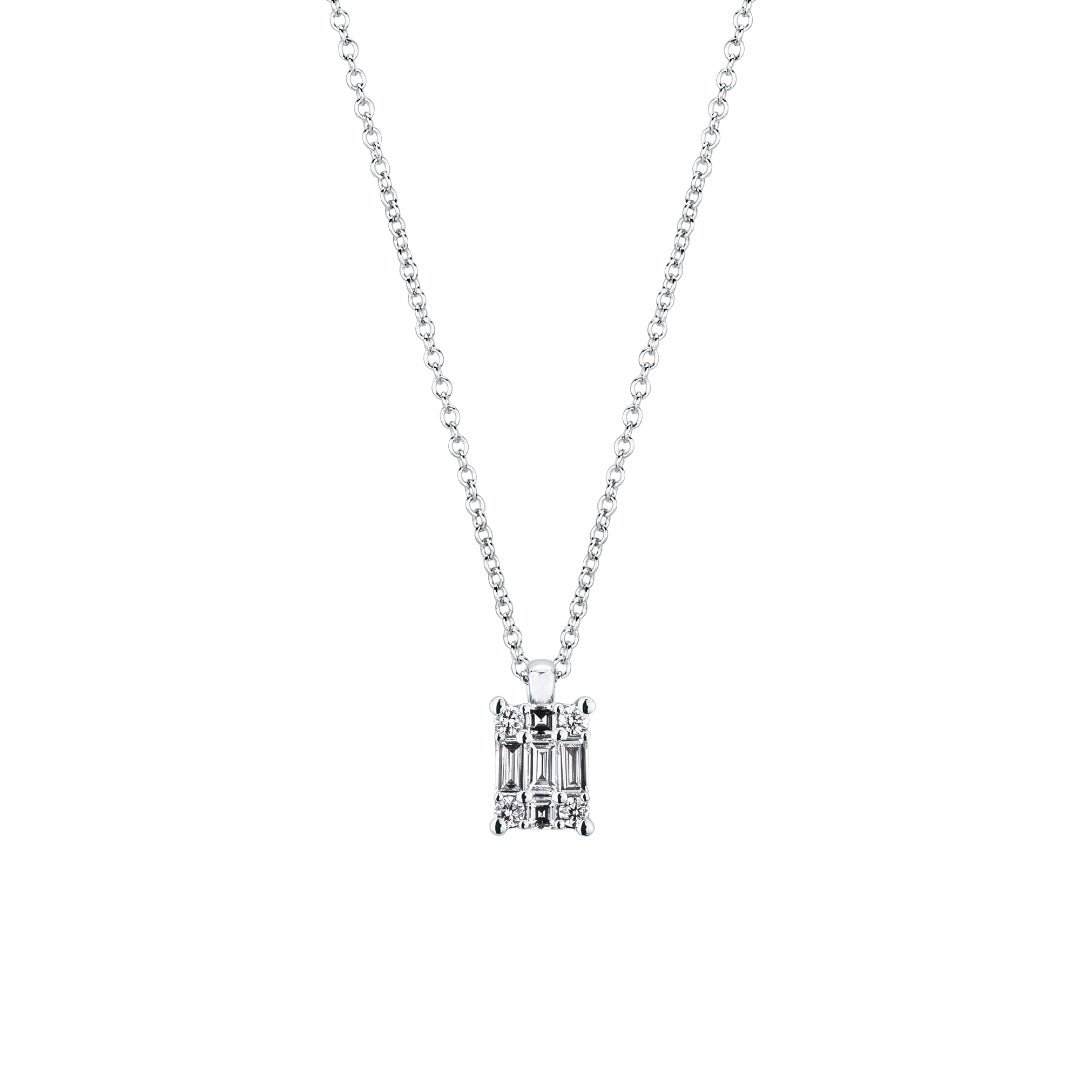 Collana Mirco Visconti in Oro Bianco 18 KT con Diamanti Naturali Baguette e Brillante