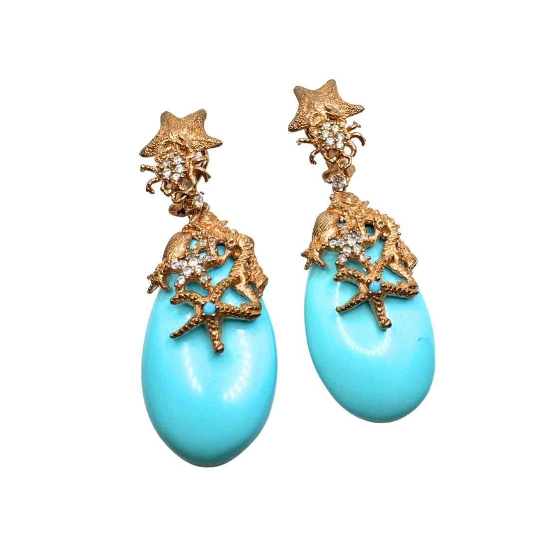 Orecchini Fiorini in Argento con Pasta Turchese e Zirconi Bianchi 0156AG7630142X