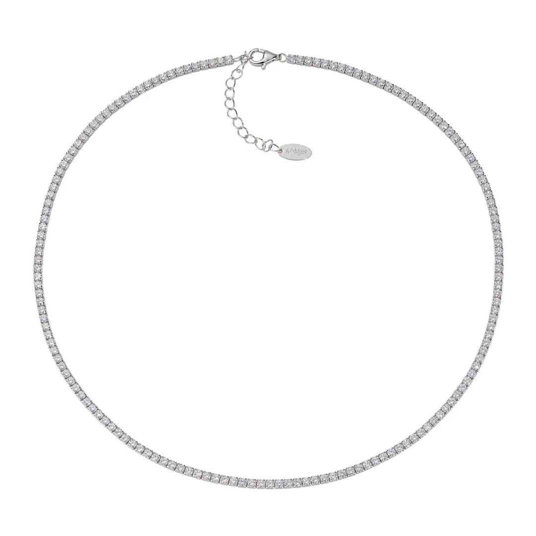 Amen Tennis Necklace with White Zircons