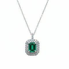 Collana Davite&Delucchi in Oro Bianco con Smeraldo Naturale Taglio Smeraldo e Doppio Contorno di Diamanti CLN011724SM1