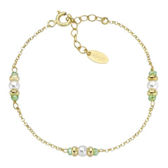 Pulsera Amén de Oro con Perlas y Cristales Verdes