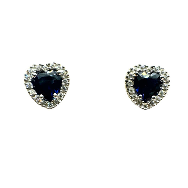 Orecchino in Oro Bianco 18 KT a Cuore con Zirconi Blu e Bianchi OR013