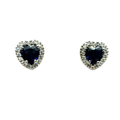 Pendiente de corazón de oro blanco de 18 kt con circonitas azules y blancas