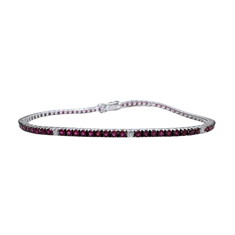 Pulsera de tenis Davite&amp;Delucchi de oro blanco de 18 quilates con rubíes y diamantes