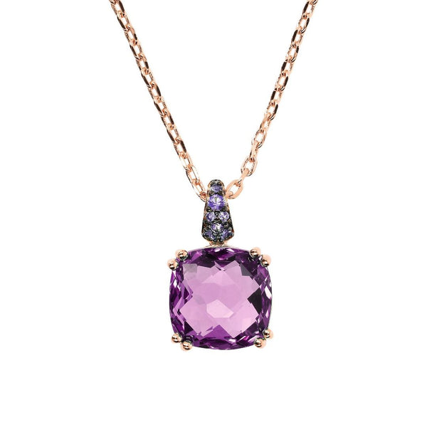 Bronzallure Cocktail Line Necklace with Purple Amethyst Crystal Pendant