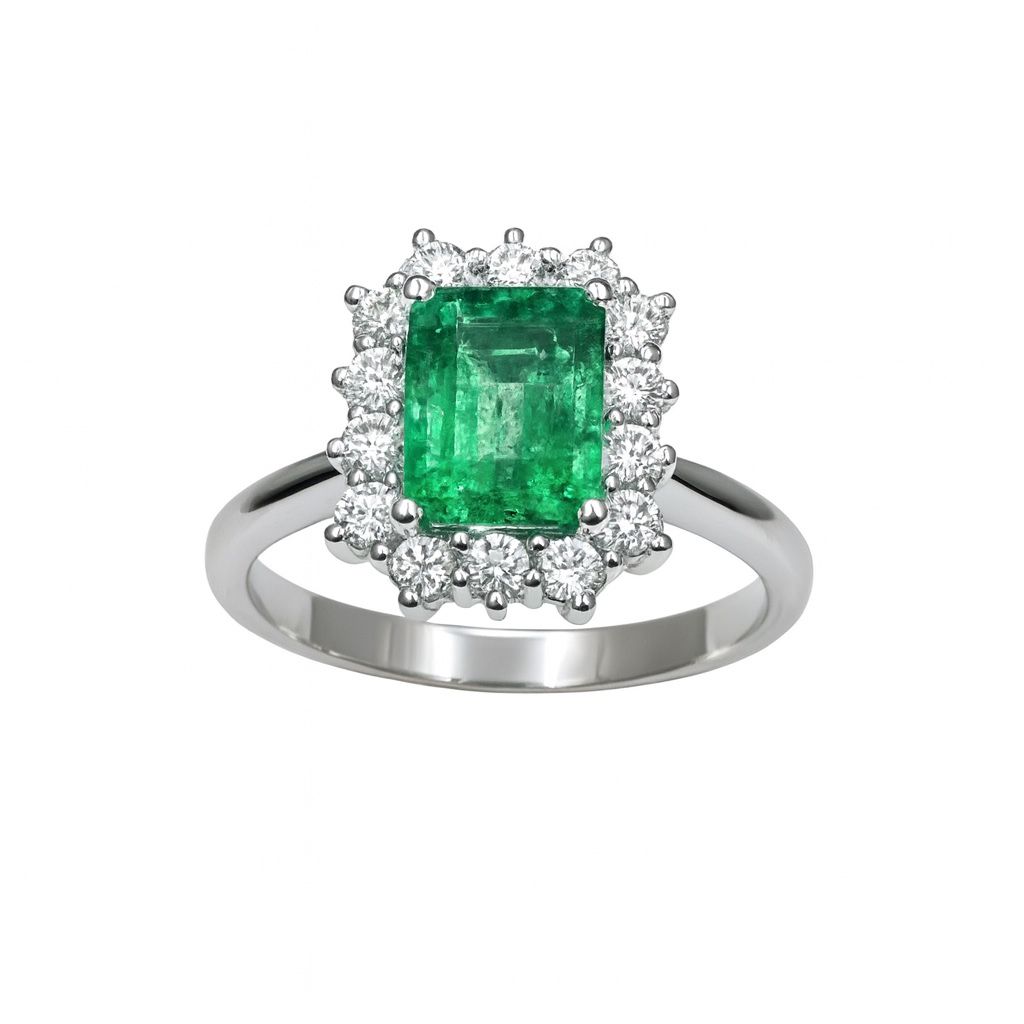 Davite&amp;Delucchi White Gold Ring with Octagonal-Cut Emerald and Diamonds