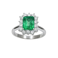 Anello Davite&Delucchi in Oro Bianco con Smeraldo Taglio Ottagonale e Diamanti AA031775SM21