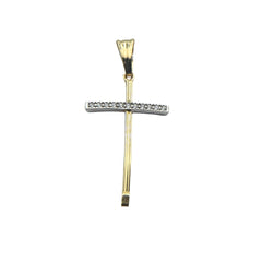 Cruz colgante de oro blanco y amarillo con circonitas
