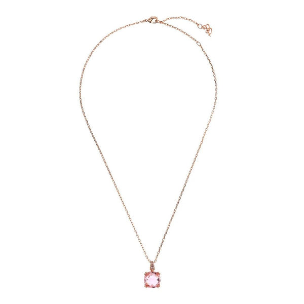 Bronzallure Rolo Chain Necklace with Square Pink Gem Prism and Pavé