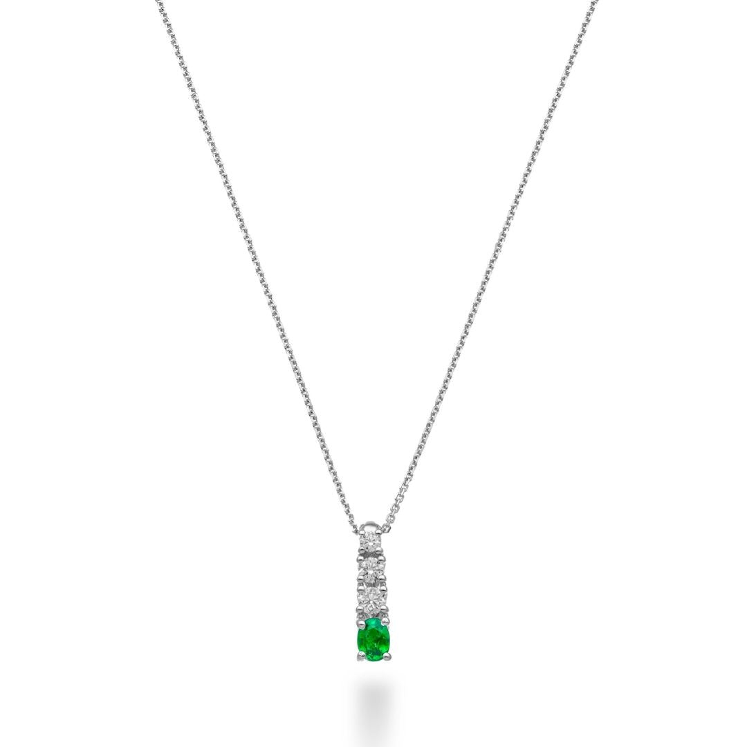 Golay White Gold Necklace with Pendant, 0.14 ct Emerald and 0.15 ct Diamonds