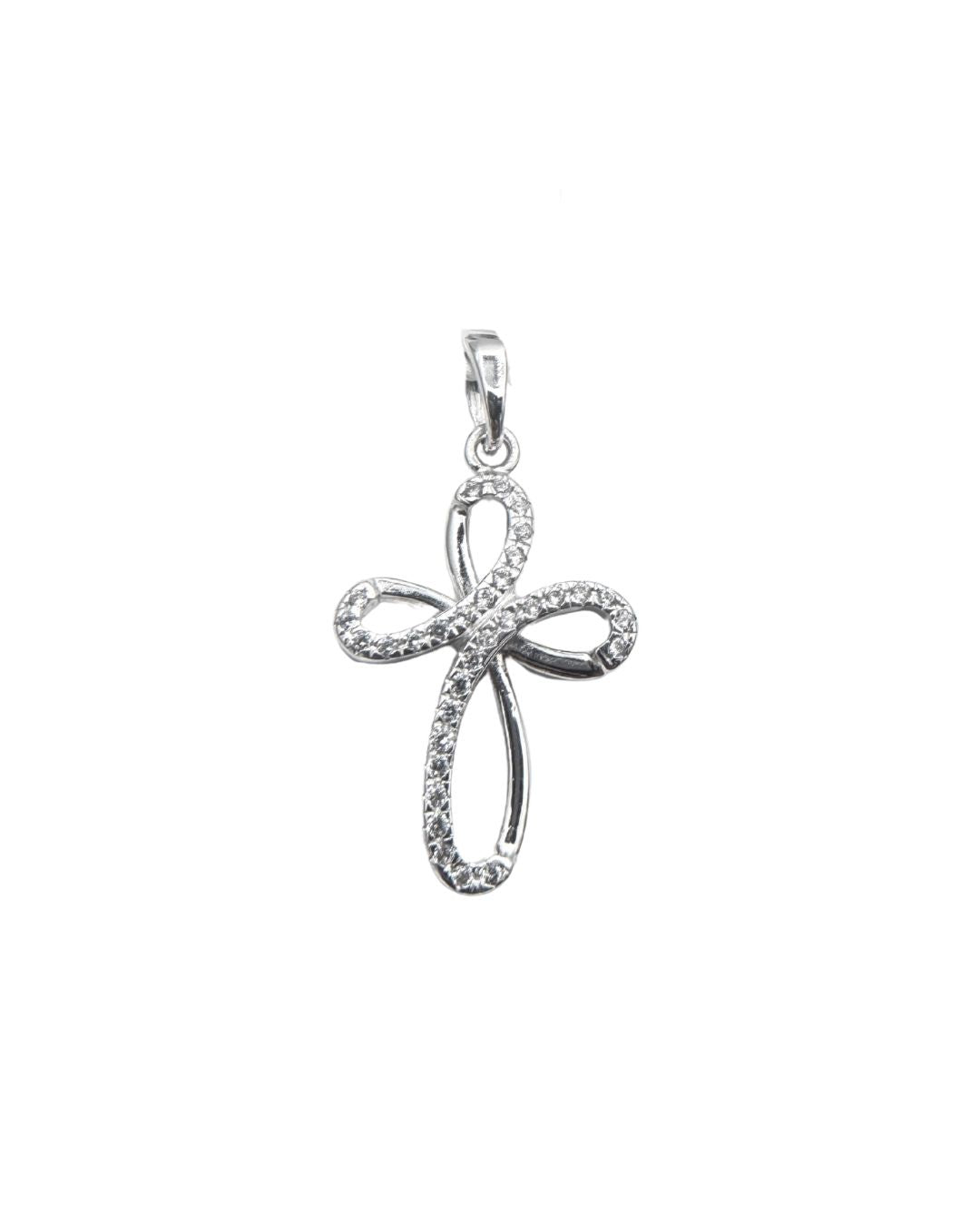 White Gold Pendant Cross with Zircons