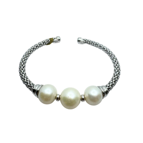 Lelune Rigid Bracelet in Silver with 3 Pearls
