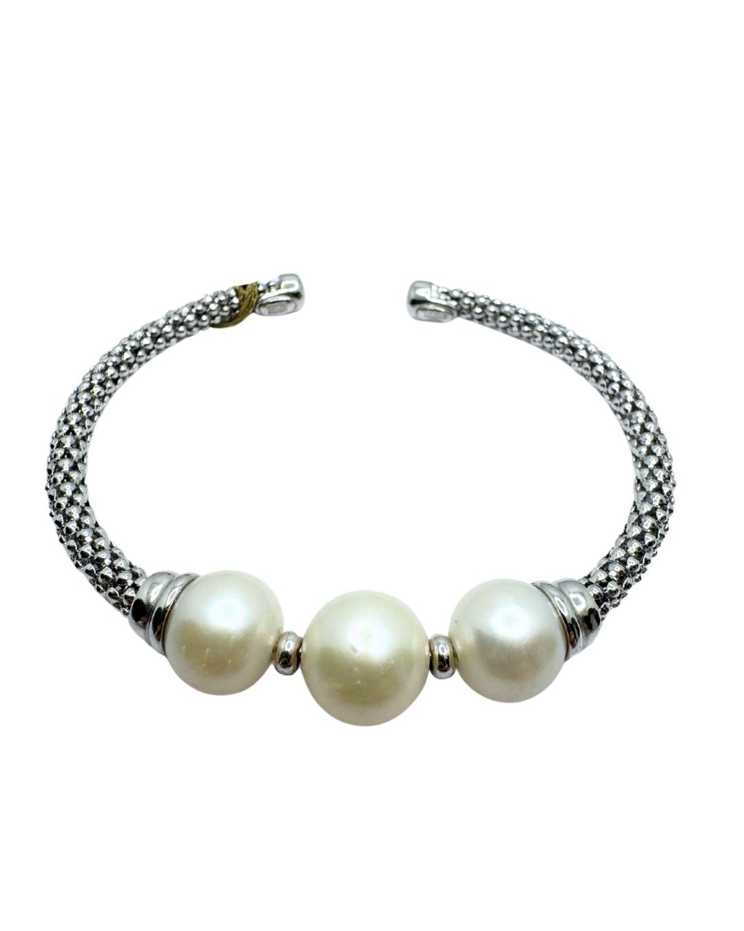 Bracciale Lelune Rigido in Argento Con 3 Perle