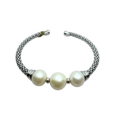 Lelune Rigid Bracelet in Silver with 3 Pearls