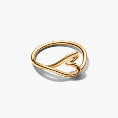 Anillo Pandora de corazón pequeño con línea sinuosa, chapado en oro de 14 quilates