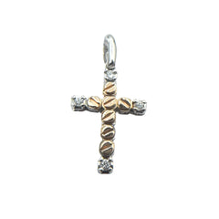 Cruz colgante de oro blanco y rosa con diamantes