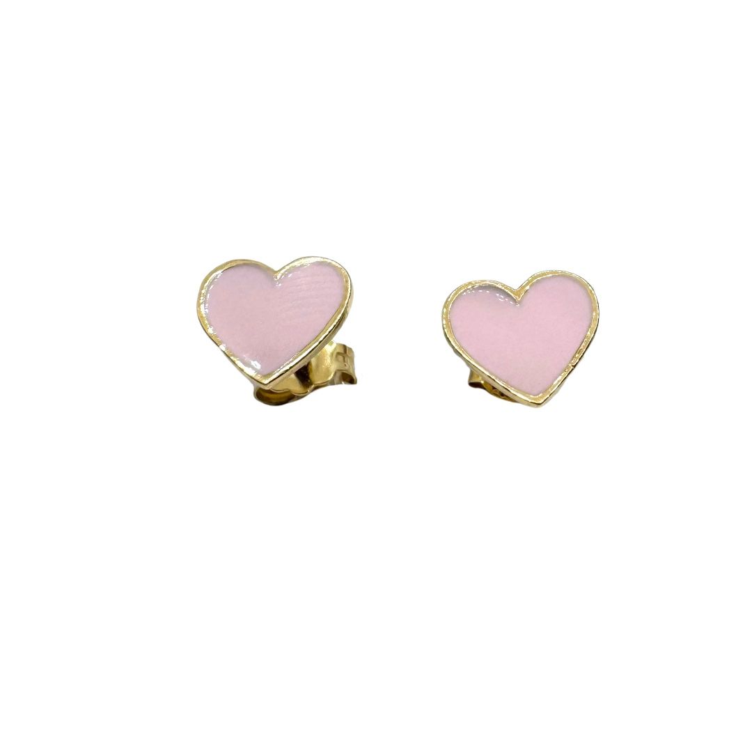 Pendiente de botón de corazón esmaltado en oro amarillo de 18 quilates