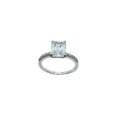 Anillo solitario de oro blanco de 18 quilates con circonita de corte rectangular