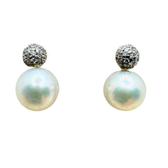 Pendientes Iannelli hechos a mano con perlas de agua dulce de 8/8,5 mm y diamantes