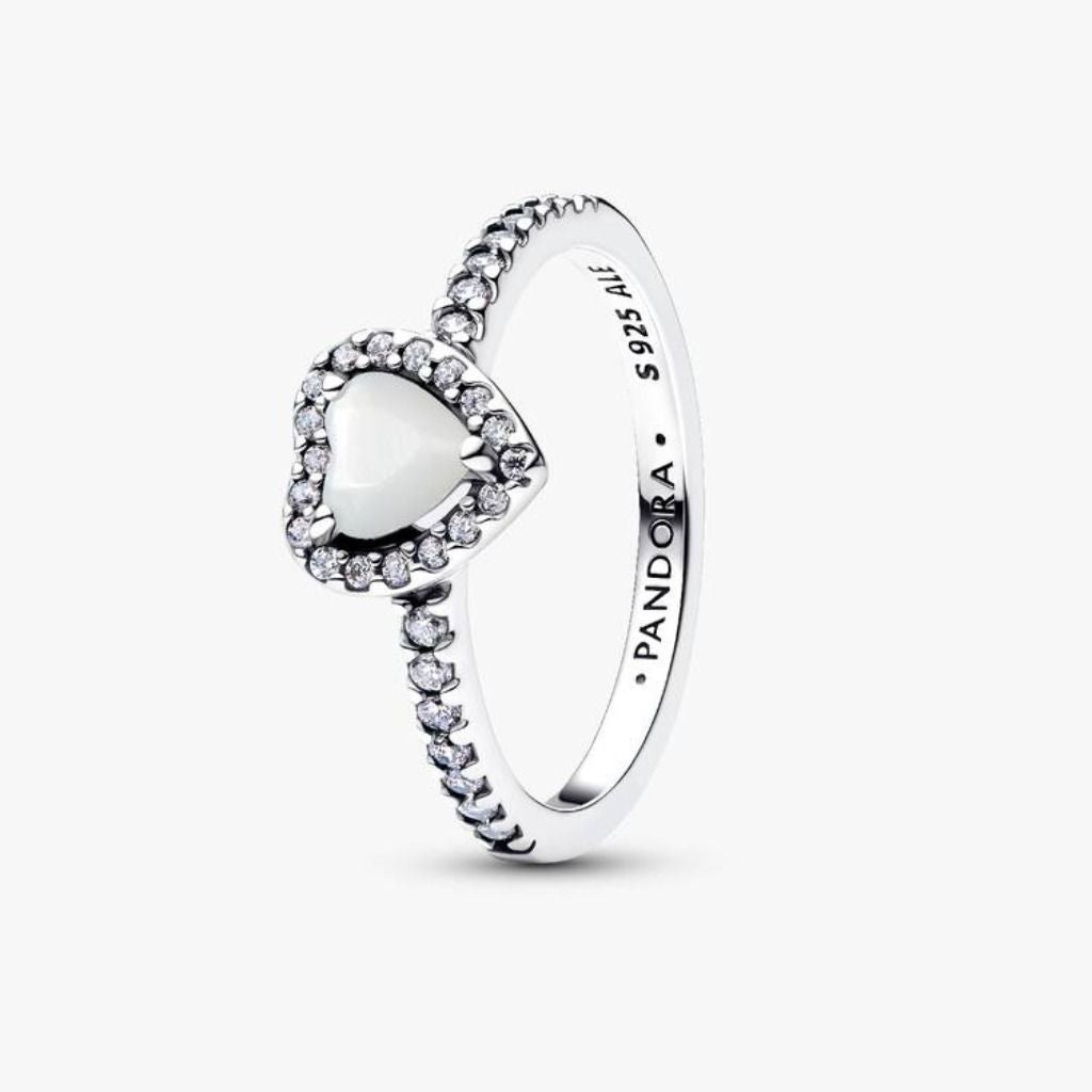 Anello Pandora Cuore in Rilievo Bianco