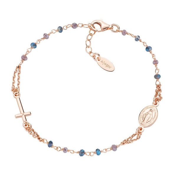 Bracciale Amen Rosario Rosè Con Cristalli Blu E Tortora BRO10RBLTO3
