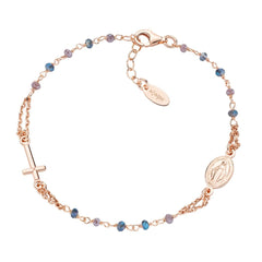 Amen Rosary Rose Bracelet with Blue and Dove Grey Crystals
