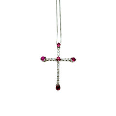 Collana Iannelli Hand Made in Oro Bianco con Croce Pendente con Rubini e Diamanti 14GN41756