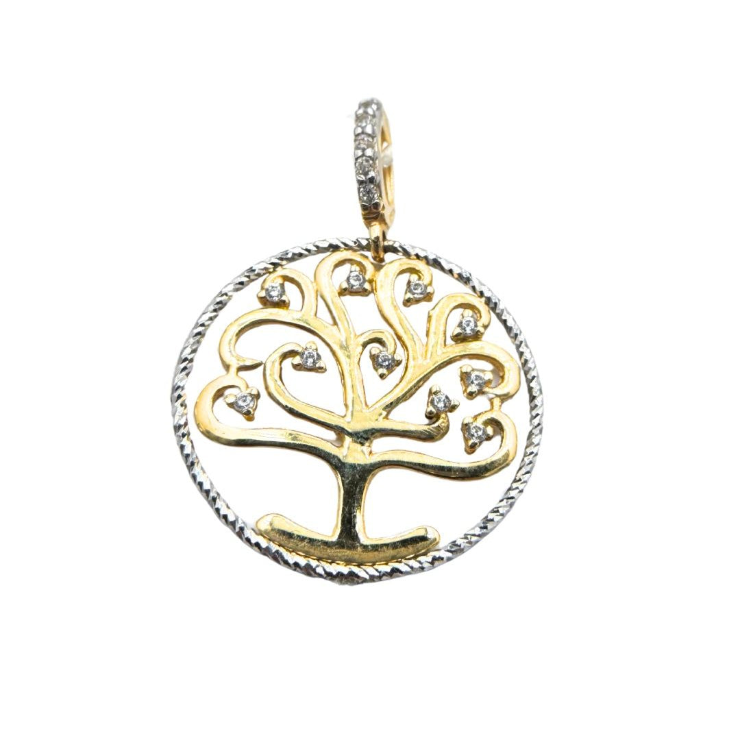Colgante Árbol de la Vida en Oro Blanco y Amarillo con Circonitas