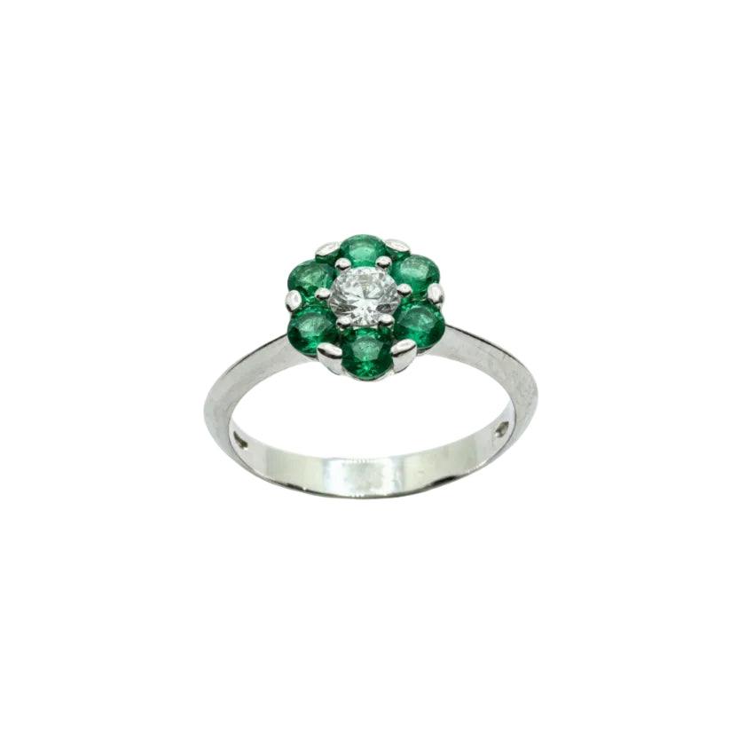18KT White Gold Magic Ring with White and Green Zircons