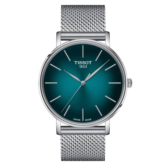 Reloj Tissot Everytime con esfera verde y correa de malla milanesa