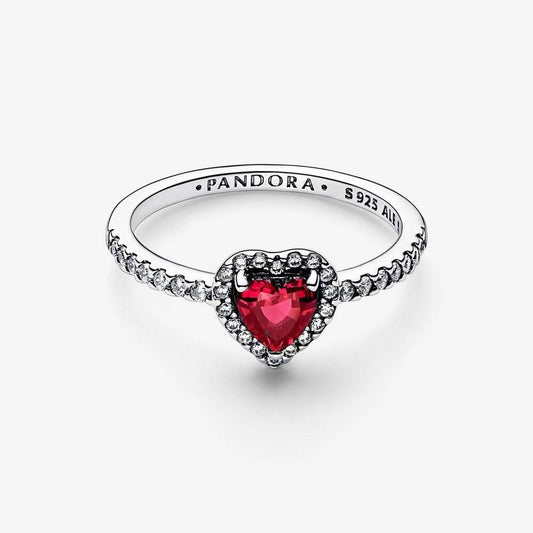 Anillo Pandora de corazón rojo en relieve