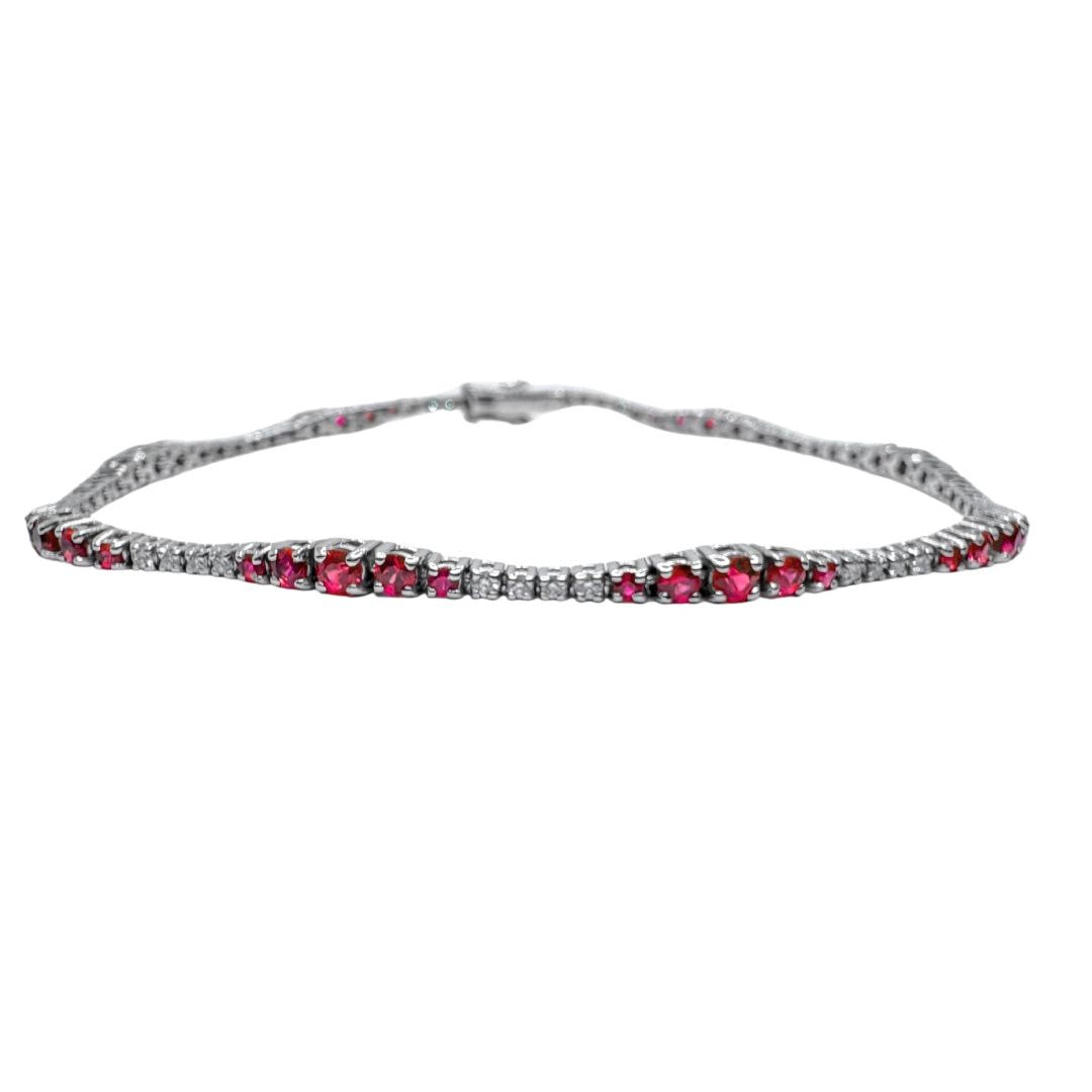 Mirco Visconti White Gold Tennis Bracelet with Diamonds and Rubies