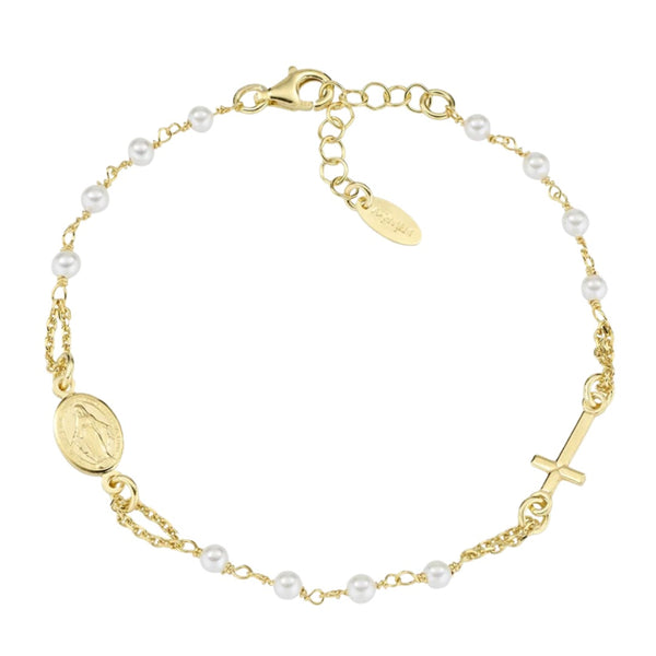 Bracciale Amen Rosario Dorato con Perle di Cristallo -
