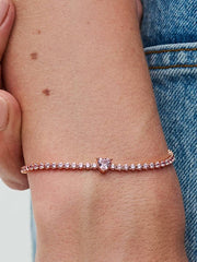 Bracciale Pandora Tennis Rosè Con Cuore In Rilievo Rosa
