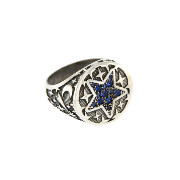 Anello Rue Des Mille in Argento Con Stella e Zirconi Blu AN RKZC-2-55