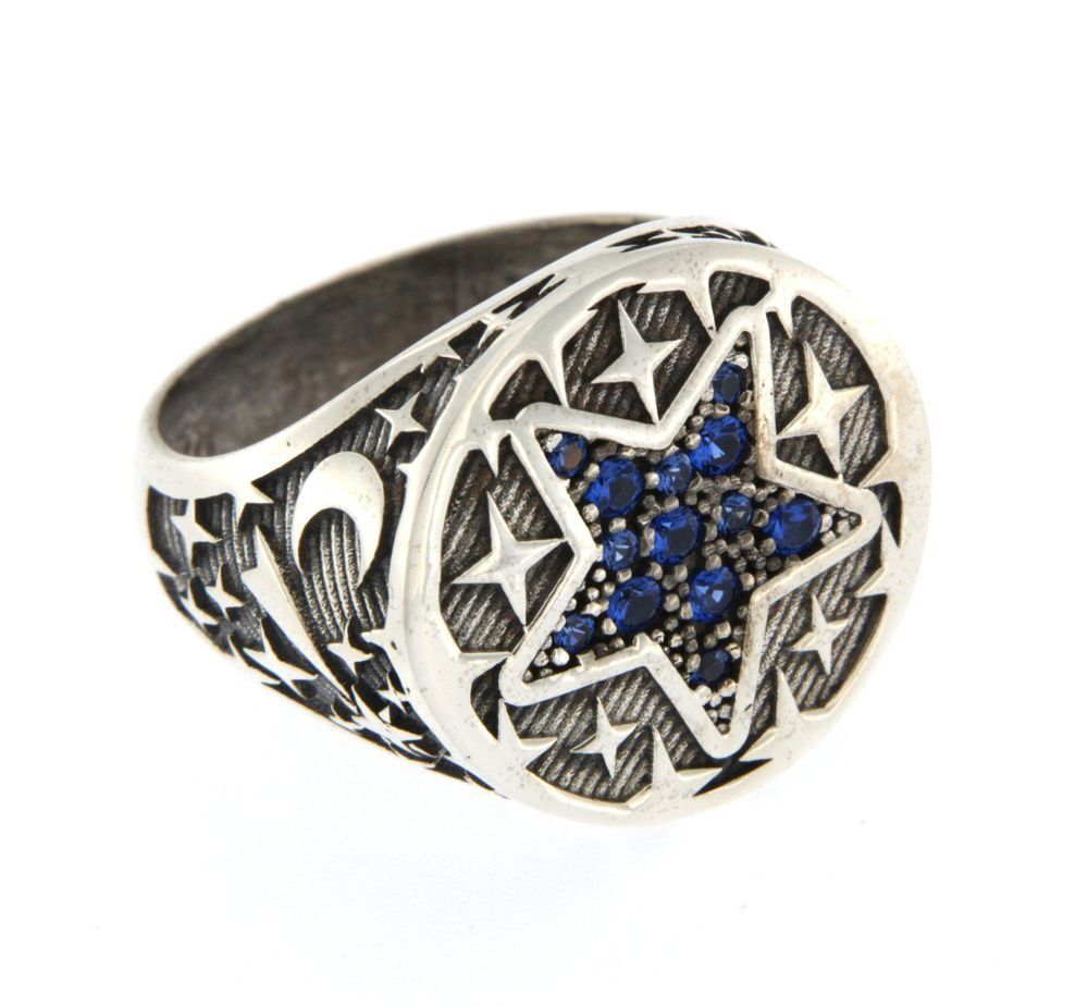 Anillo de plata Rue Des Mille con estrella y circonita azul