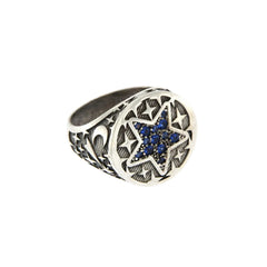 Rue Des Mille Silver Ring with Star and Blue Zirconia
