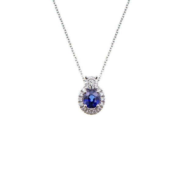 Collana Mirco Visconti in Oro Bianco con Pendente con Zaffiro Taglio Ovale e Diamanti AB851/Z
